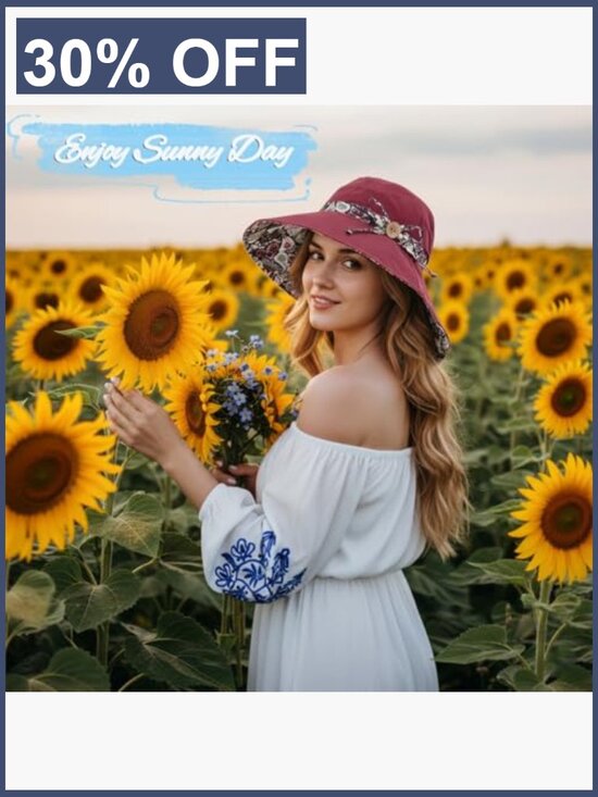 Wide Brim Reversible Bucket Sun Hat UPF 50+ Adjustable Drawstring Packable main image 7